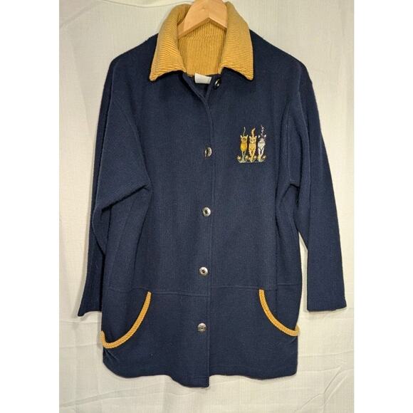Nader Fashions Womens Button Up Cardigan Shacket L Cats Kittens Crazy Cat Lady - Picture 1 of 6